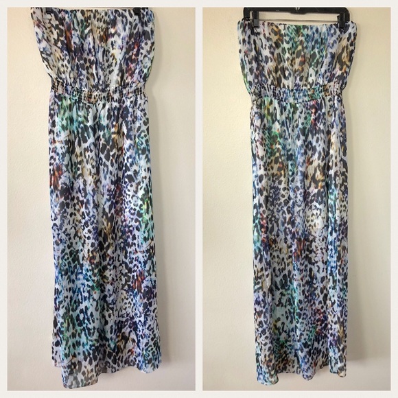 TopShop Leopard Strapless Maxi Dress Size 12 - Picture 1 of 6